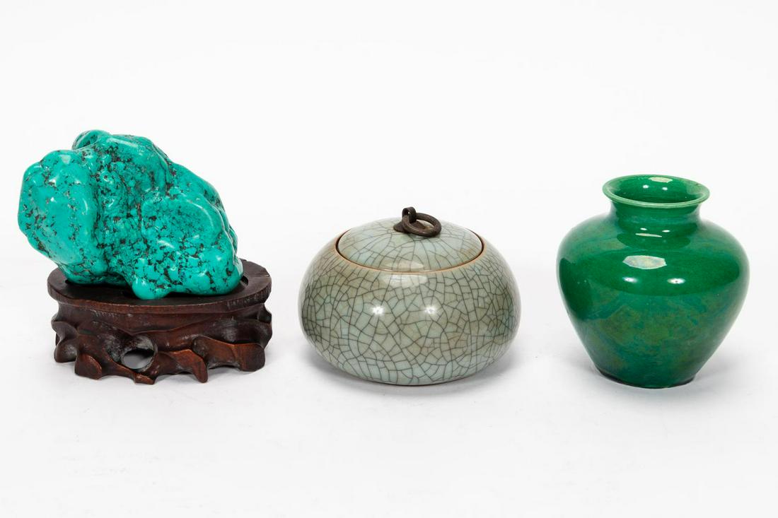 THREE CHINESE PIECES INCLUDING TURQUOISE SPECIMEN (1 of 9)