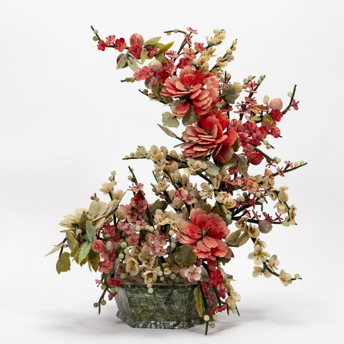 CHINESE, FLOWERING JADE & HARDSTONE TREE FORM (1 of 4)