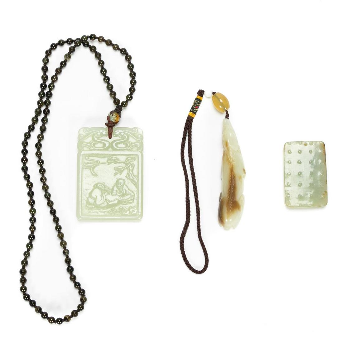 THREE, CHINESE HAND CARVED JADE ORNAMENTS (1 of 6)