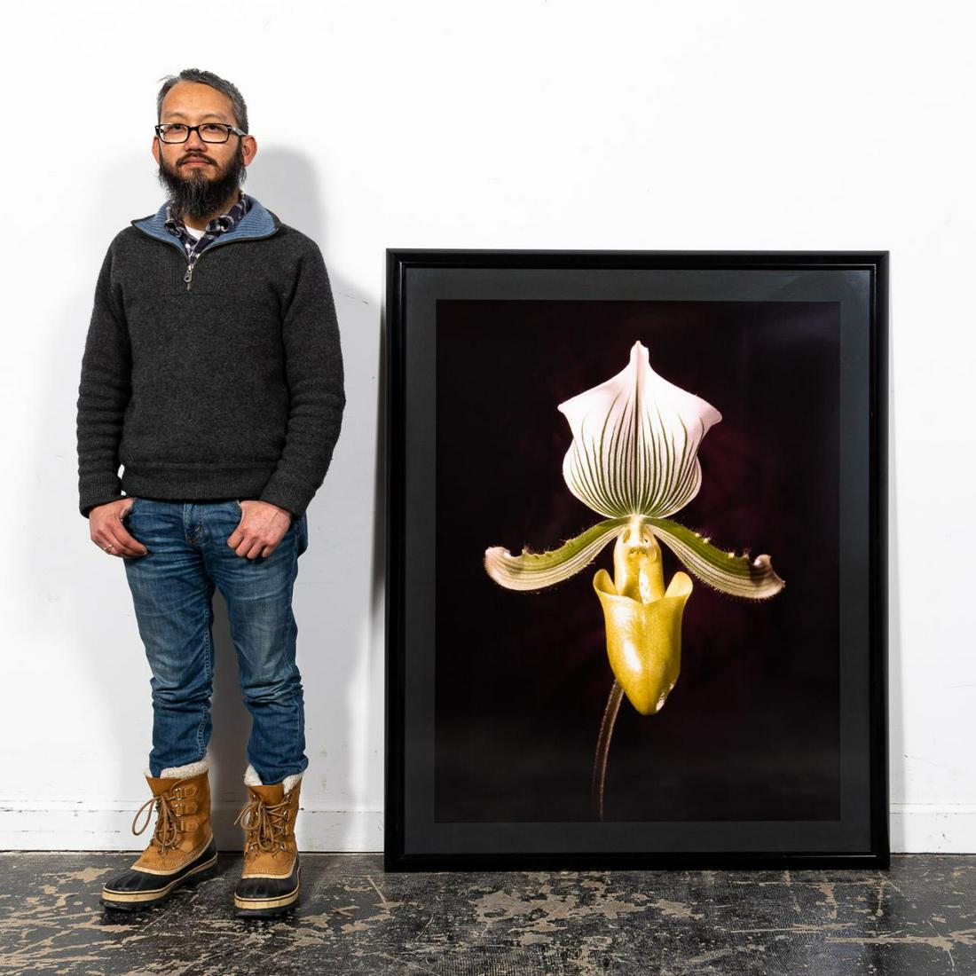 ROBERT THIEN, "ORCHID I" STILL LIFE PHOTOGRAPH: Robert Thien (American / Georgia, 20th century). "Orchid I" - large format photograph print, apparently unsigned. A still life photograph of an orchid in a studio setting. Approx: 44" x 34" (image), 5