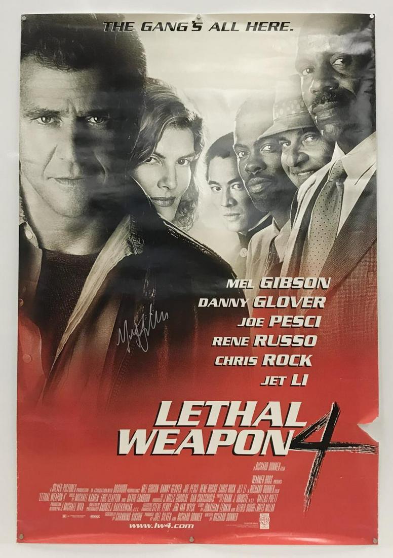 MEL GIBSON SIGNED, "LETHAL WEAPON 4" MOVIE POSTER: Lethal Weapon 4 (American, released 1998). A signed movie poster by the star Mel Gibson. Approx: 40" x 27".