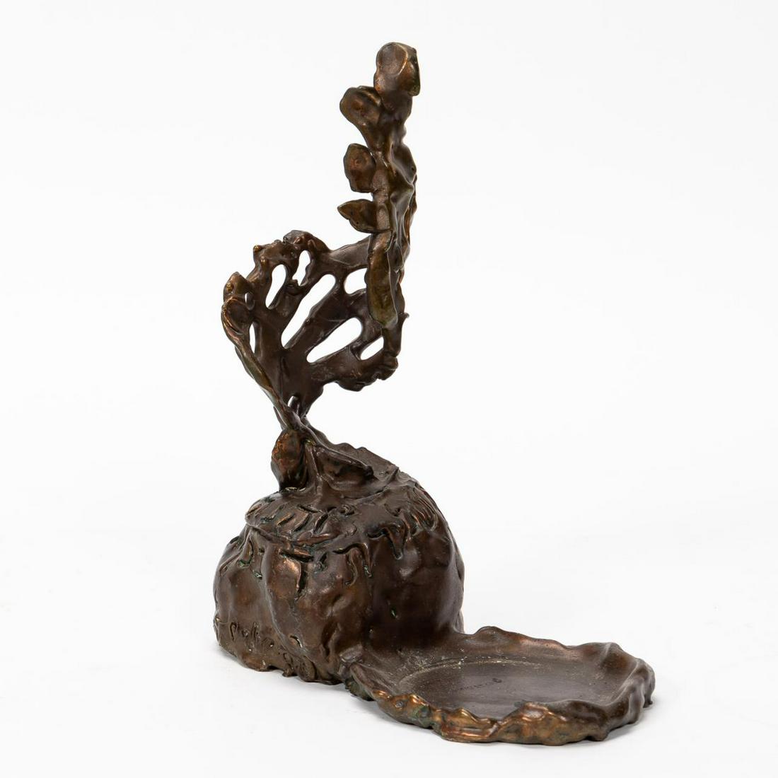 PHILIP RATNER, CONTEMPORARY BRONZE SCULPTURE: Philip Ratner (American, 20th century). A contemporary bronze organic sculpture with Hebrew lettering across the surface. Signed to base "Philip Ratner". Approx: h. 10.25", w. 4.5", d. 8.5".