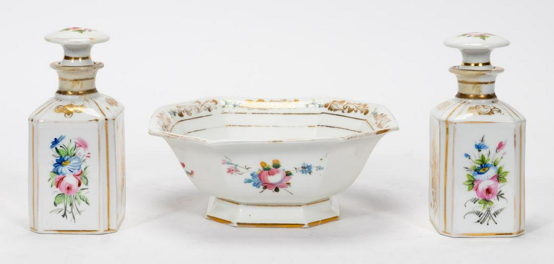 PAIR, 19TH C. OLD PARIS COLOGNE BOTTLES AND BOWL (1 of 7)