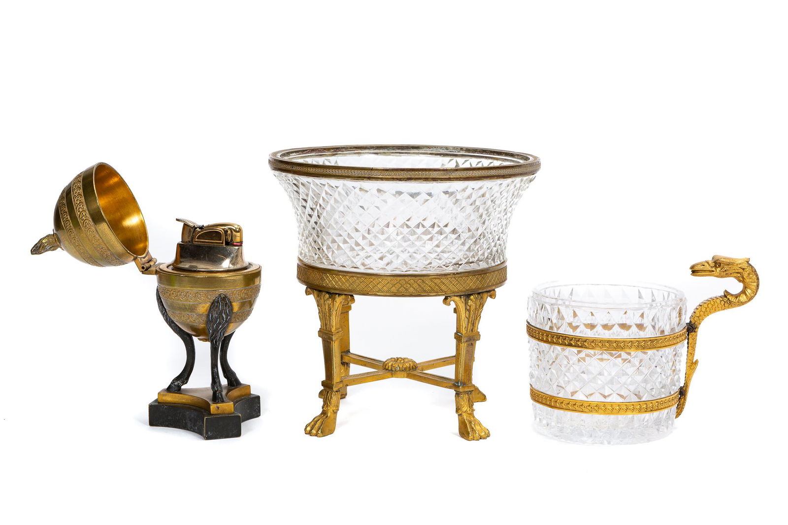 3 PC, FRENCH EMPIRE BRONZE & CUT GLASS ARTICLES (1 of 5)