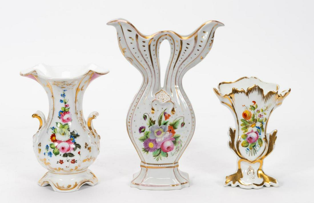 THREE 19TH C. OLD PARIS PORCELAIN VASES (1 of 7)