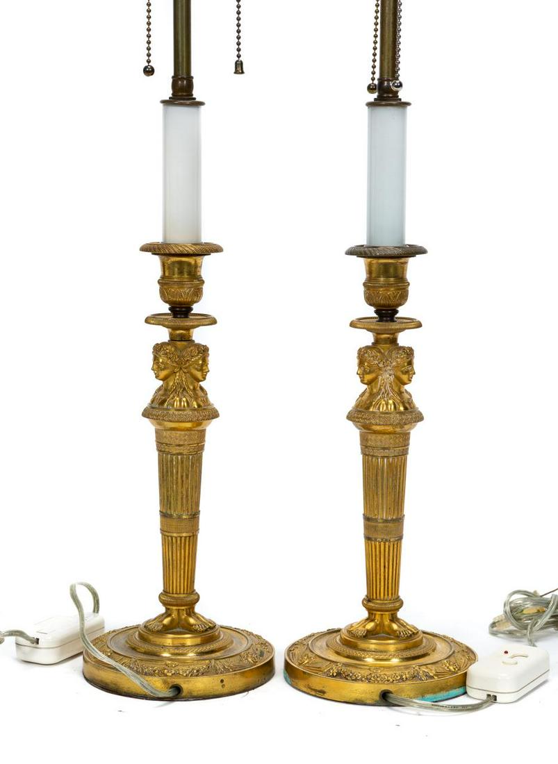 PAIR, 19TH C. FRENCH BRONZE EMPIRE TABLE LAMPS (1 of 9)