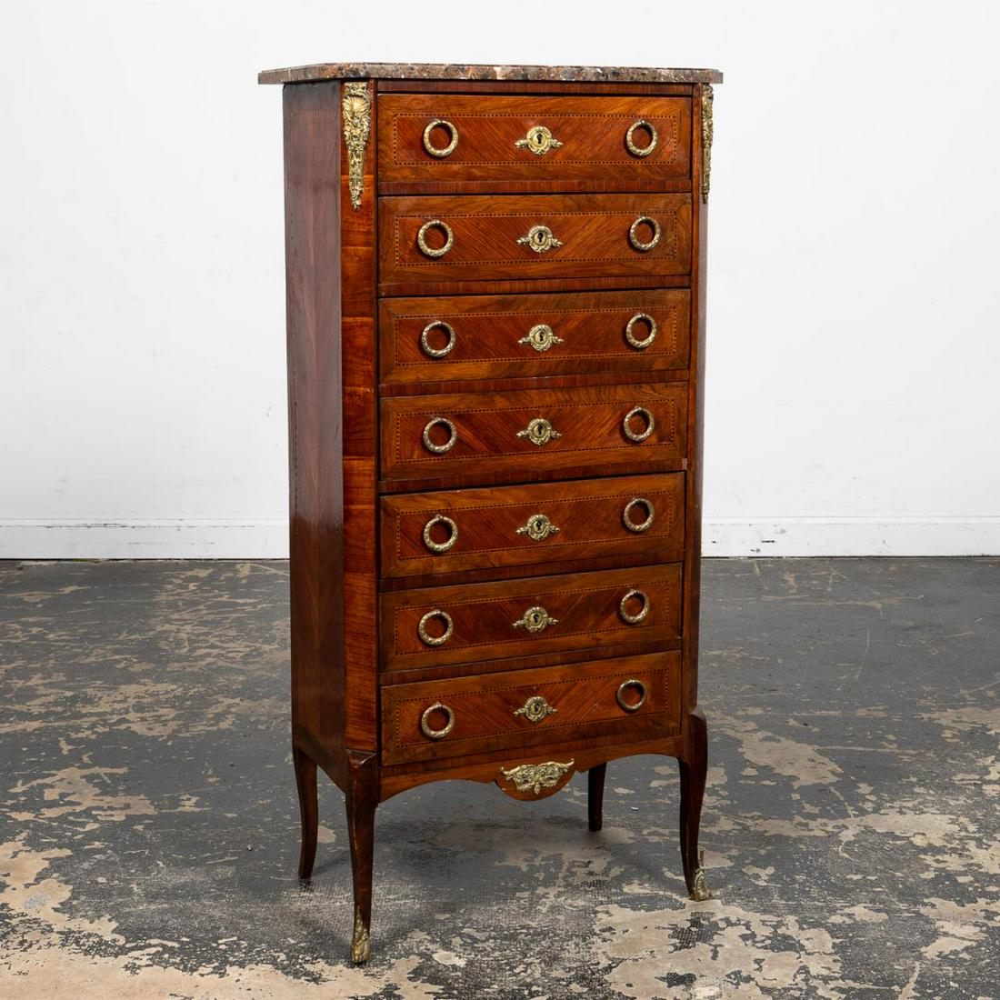19TH C., INLAID FRENCH MARBLE TOP SEMAINIER (1 of 7)