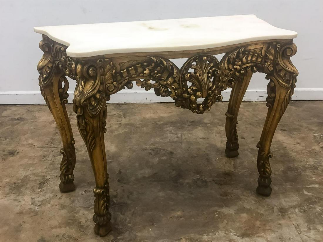19TH C, CARVED & GILTWOOD MARBLE TOP CONSOLE TABLE (1 of 6)
