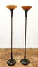 PAIR, ART DECO CAST IRON & GLASS TORCHIERE LAMPS