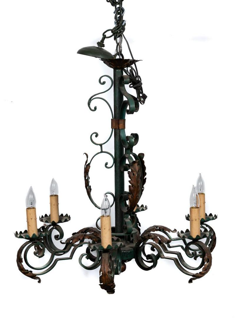 E. 20TH C. FRENCH SIX LIGHT IRON CHANDELIER (1 of 5)
