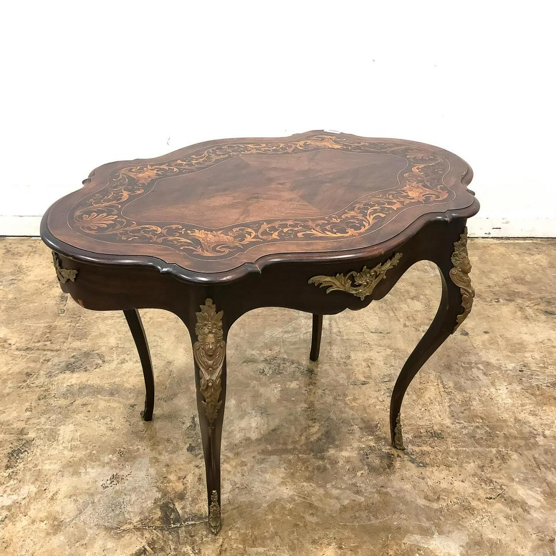 FRENCH, MARQUETRY INLAID ORMOLU TURTLE TOP TABLE (1 of 6)