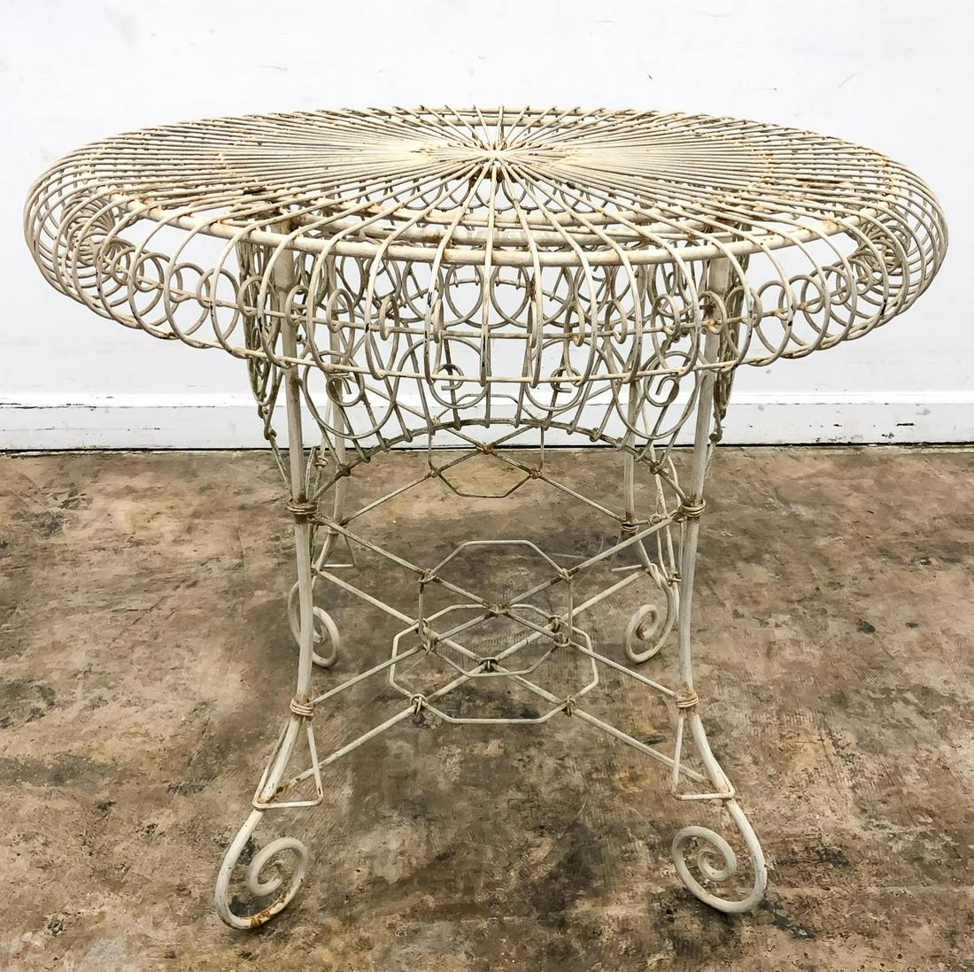 FRENCH, DISTRESSED WHITE IRON GARDEN TABLE (1 of 4)