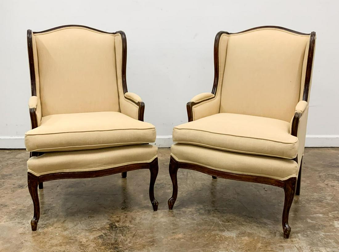 PAIR, LOUIS XV STYLE UPHOLSTERED WING CHAIRS (1 of 5)