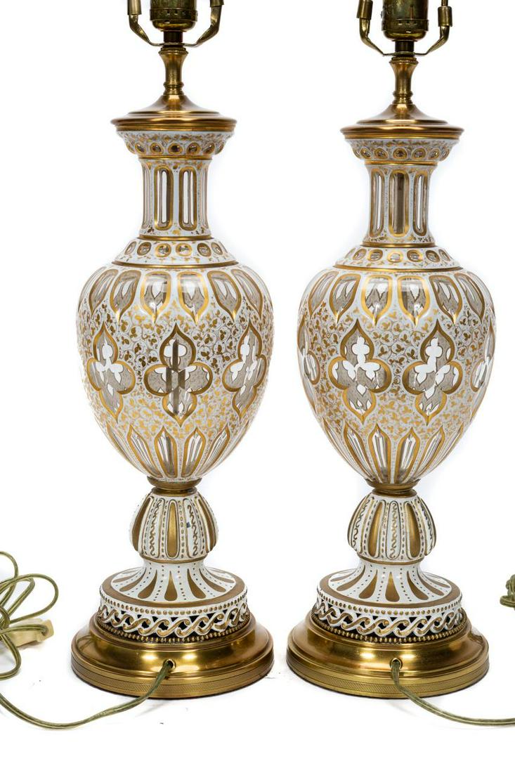 PAIR, 20TH C. BOHEMIAN CASED GLASS TABLE LAMPS (1 of 7)