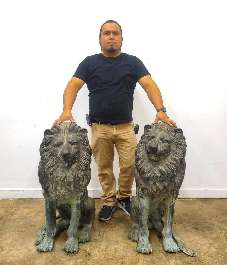 PAIR, LARGE CAST BRONZE GUARDIAN LIONS (1 of 6)
