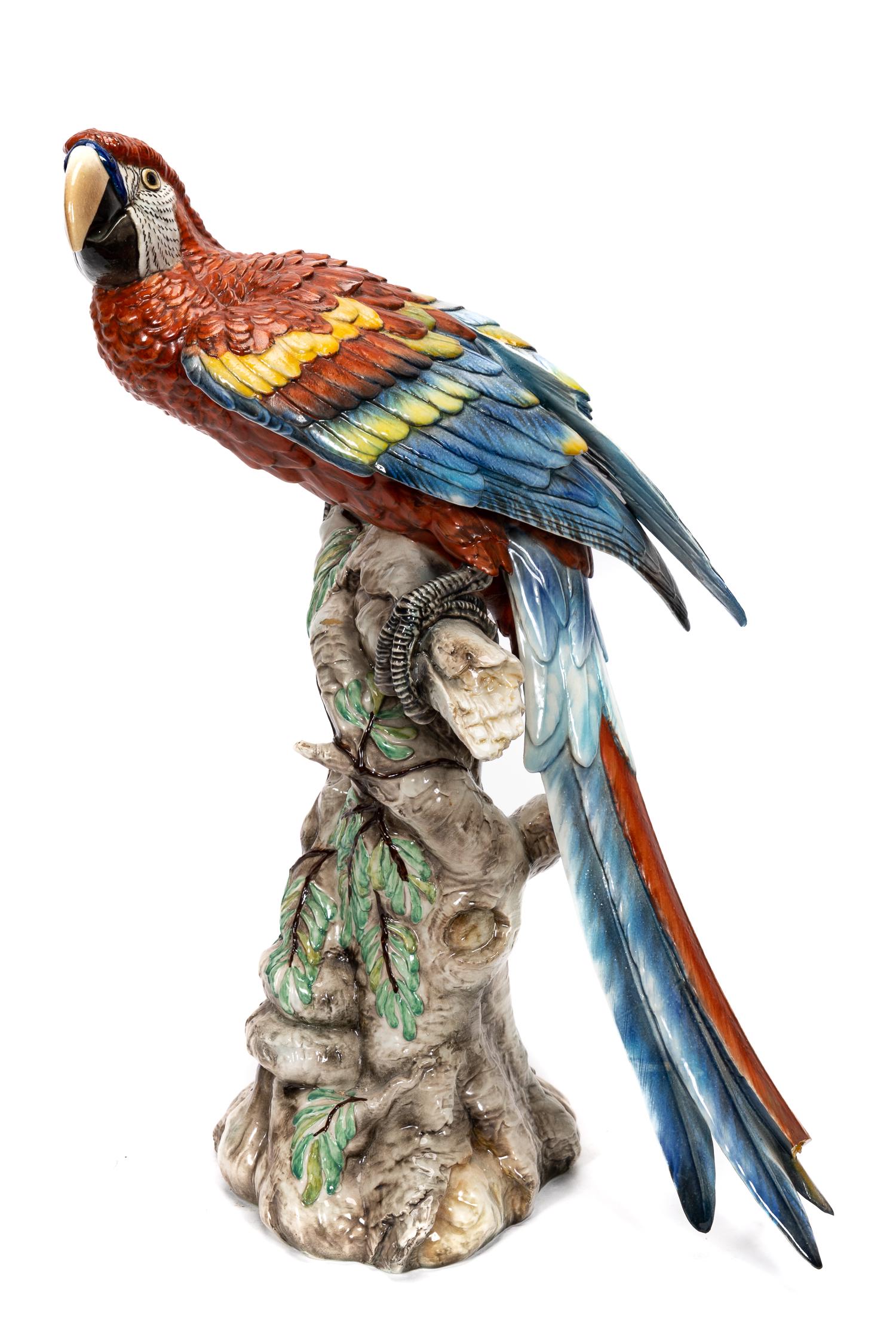 ITALIAN MAJOLICA SIGNED PARROT SCULPTURE, 20" TALL (1 of 8)
