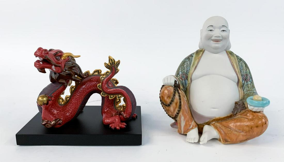 TWO, LLADRO PORCELAIN FIGURES, DRAGON & BUDDHA (1 of 13)