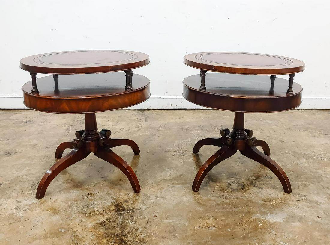 PAIR, MAHOGANY & LEATHER TOPPED DRUM TABLES (1 of 6)