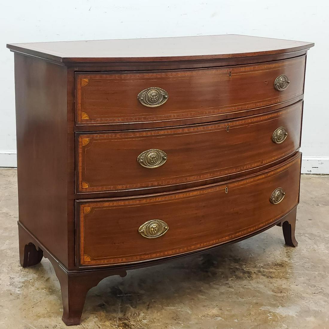 GEORGE III PERIOD INLAID MAHOGANY BOW FRONT CHEST (1 of 8)