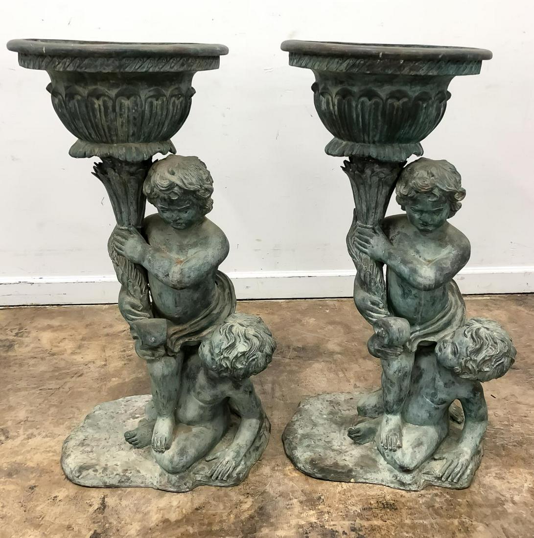 PAIR, 19TH/20TH C. LEAD GARDEN PLANTERS, 40" TALL (1 of 8)