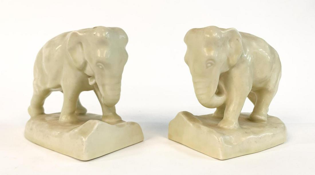 PAIR, ROOKWOOD CHARGING ELEPHANT BOOKENDS, 1930 (1 of 7)