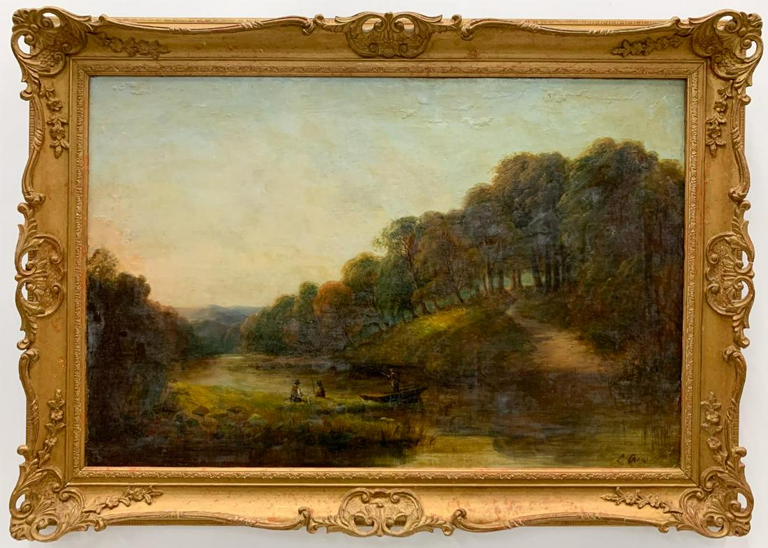 AMERICAN SCHOOL, "AFTERNOON ON THE LAKE" PAINTING (1 of 7)