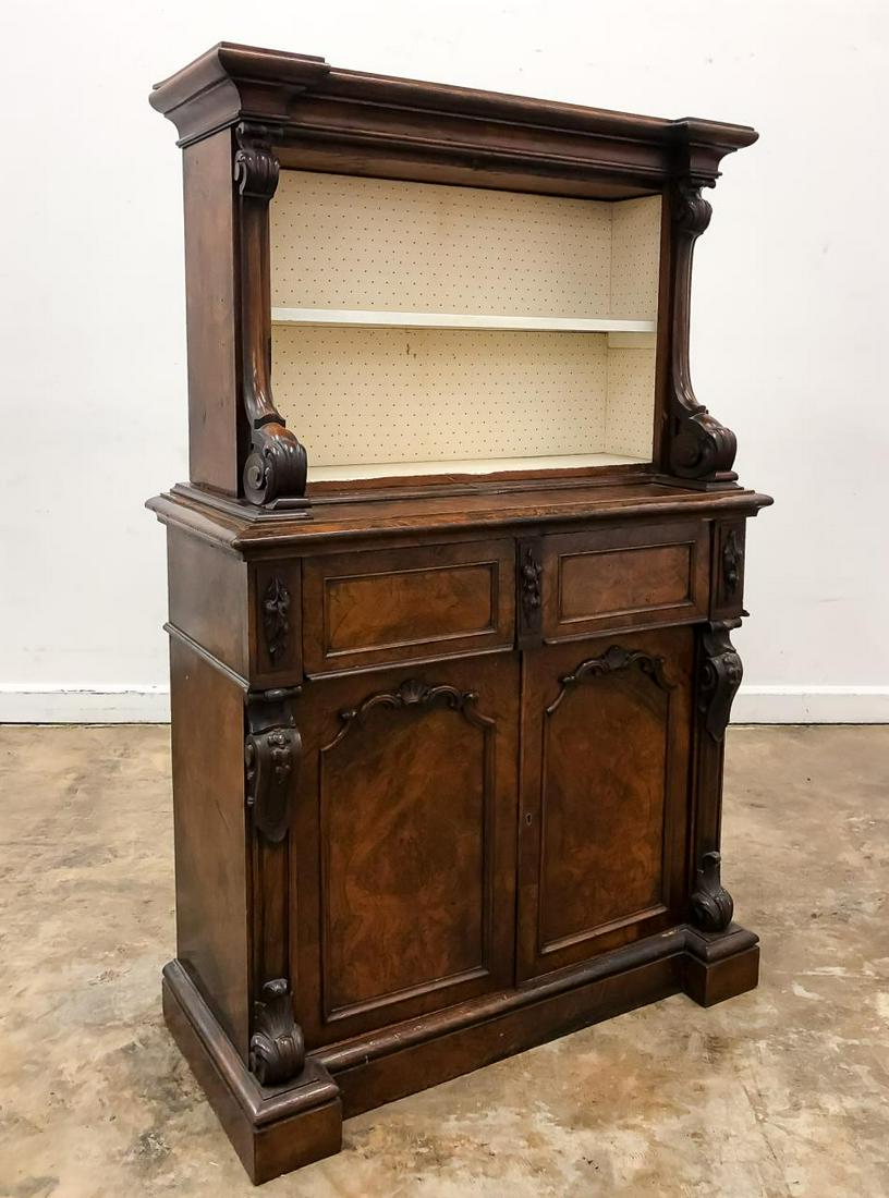 AMERICAN VICTORIAN, BURL WALNUT TWO-PIECE BUFFET (1 of 9)