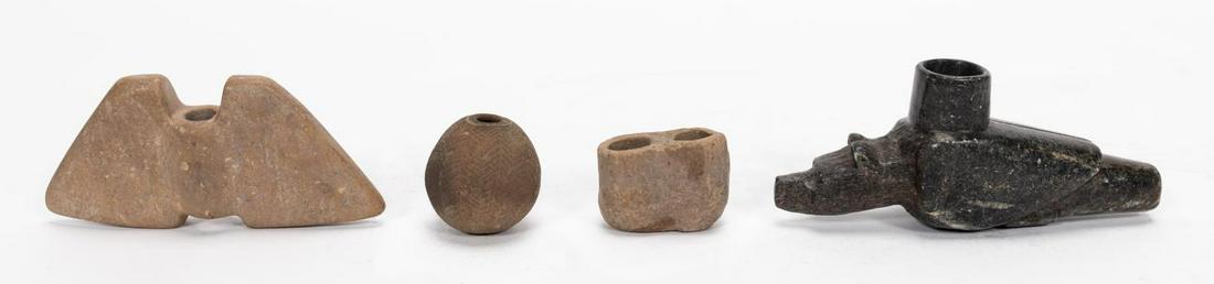 4 NATIVE AMERICAN CARVED STONE ARTICLES, PIPE & AX (1 of 6)