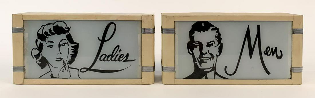 TWO VINTAGE LIGHT UP RESTROOM SIGNS (1 of 8)