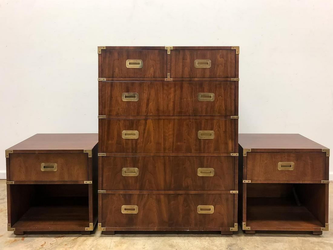 THREE PIECE HENREDON CAMPAIGN STYLE BEDROOM SET (1 of 8)