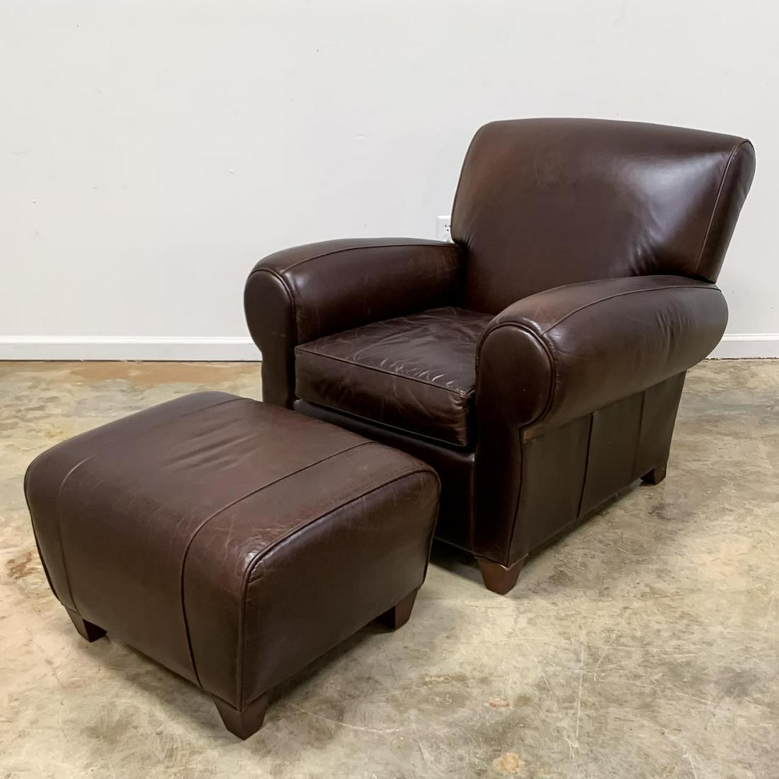 Mitchell Gold Brown Leather Chair Ottoman