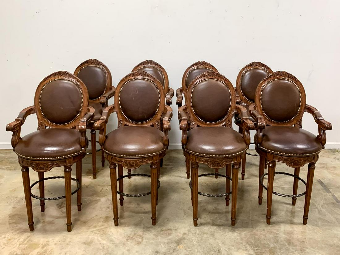 SET, 8 TOMMY BAHAMA "DRAGONFLY" LEATHER BAR STOOLS (1 of 6)
