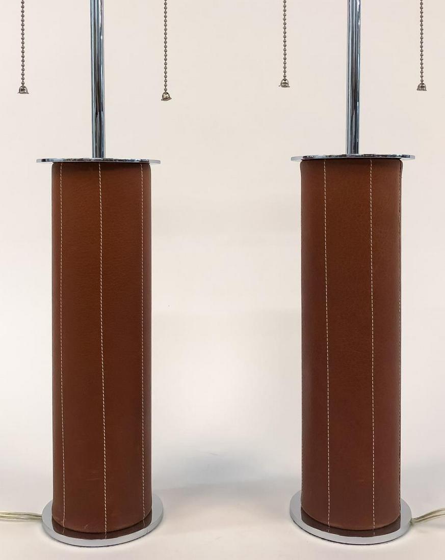 PAIR, NESSEN LEATHER WRAPPED CHROME TABLE LAMPS (1 of 7)
