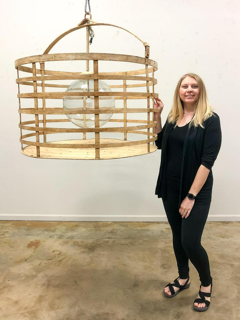 LARGE INDUSTRIAL WROUGHT IRON CAGE CHANDELIER (1 of 7)