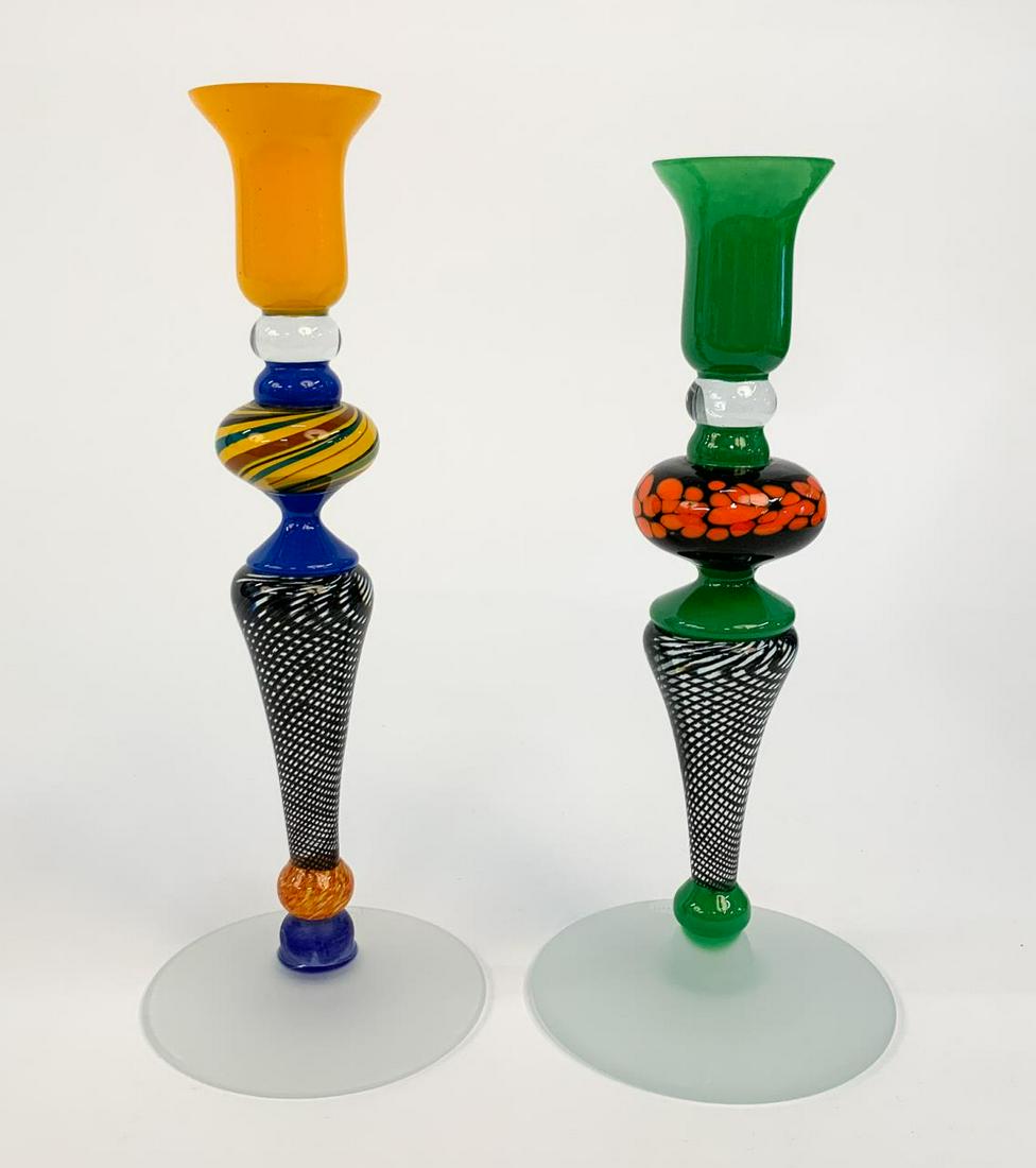TWO NEMTOI ART GLASS COLORFUL CANDLESTICKS (1 of 8)