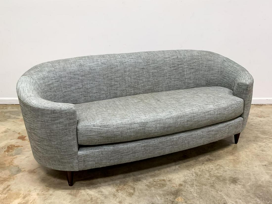 BAKER CURVED BACK GRAY UPHOLSTERED MODERN SOFA (1 of 7)