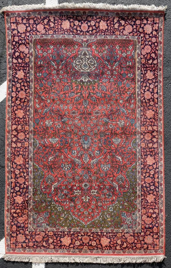 20TH C. PERSIAN KASHAN HANDWOVEN SILK VASE RUG (1 of 5)