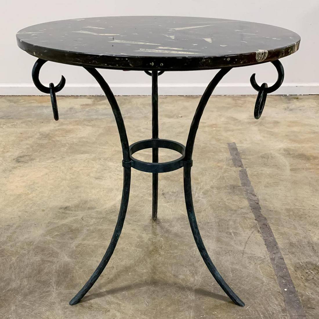 POLISHED FOSSIL SPECIMEN TABLE WITH IRON BASE (1 of 5)