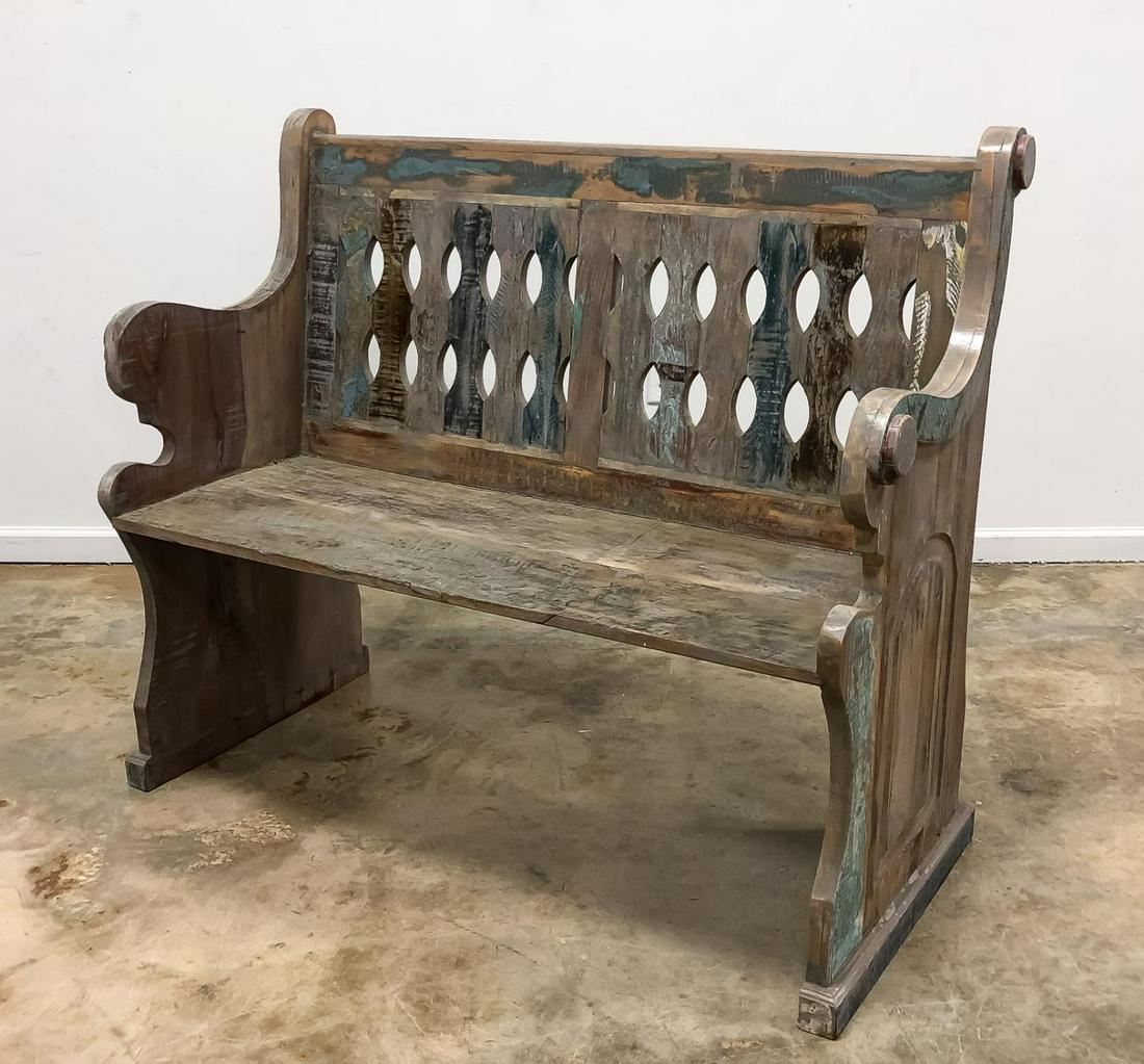 EARLY 20TH C. DISTRESSED FINISHED WOODEN BENCH (1 of 7)