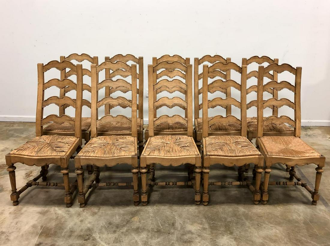 SET, TEN PROVINCIAL OAK LADDERBACK CHAIRS (1 of 6)