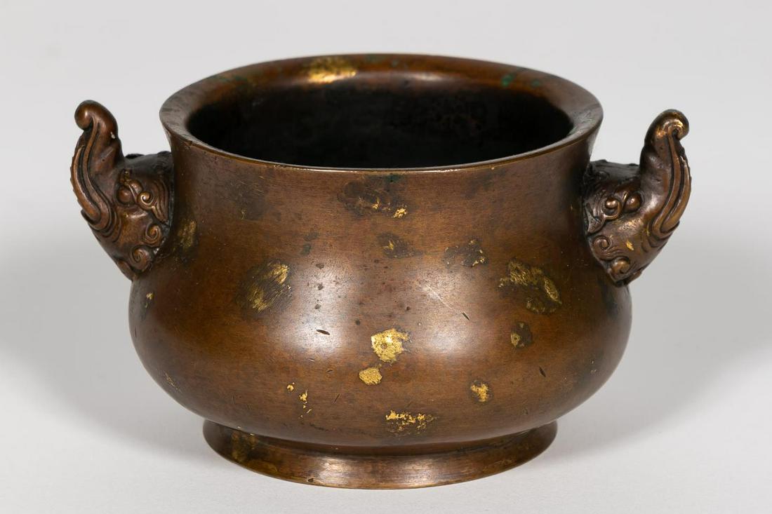CHINESE BRONZE GOLD SPLASH CENSER, MARKED (1 of 5)