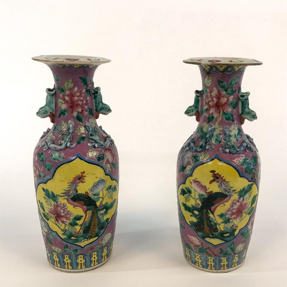 PAIR, CHINESE RXPORT FAMILLE ROSE PHOENIX URNS (1 of 8)