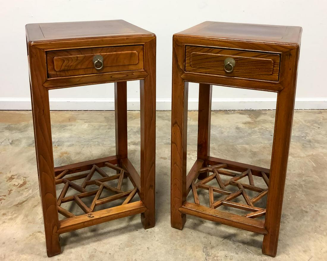 PAIR, CHINESE JU WOOD TEA STANDS WITH DRAWER (1 of 7)