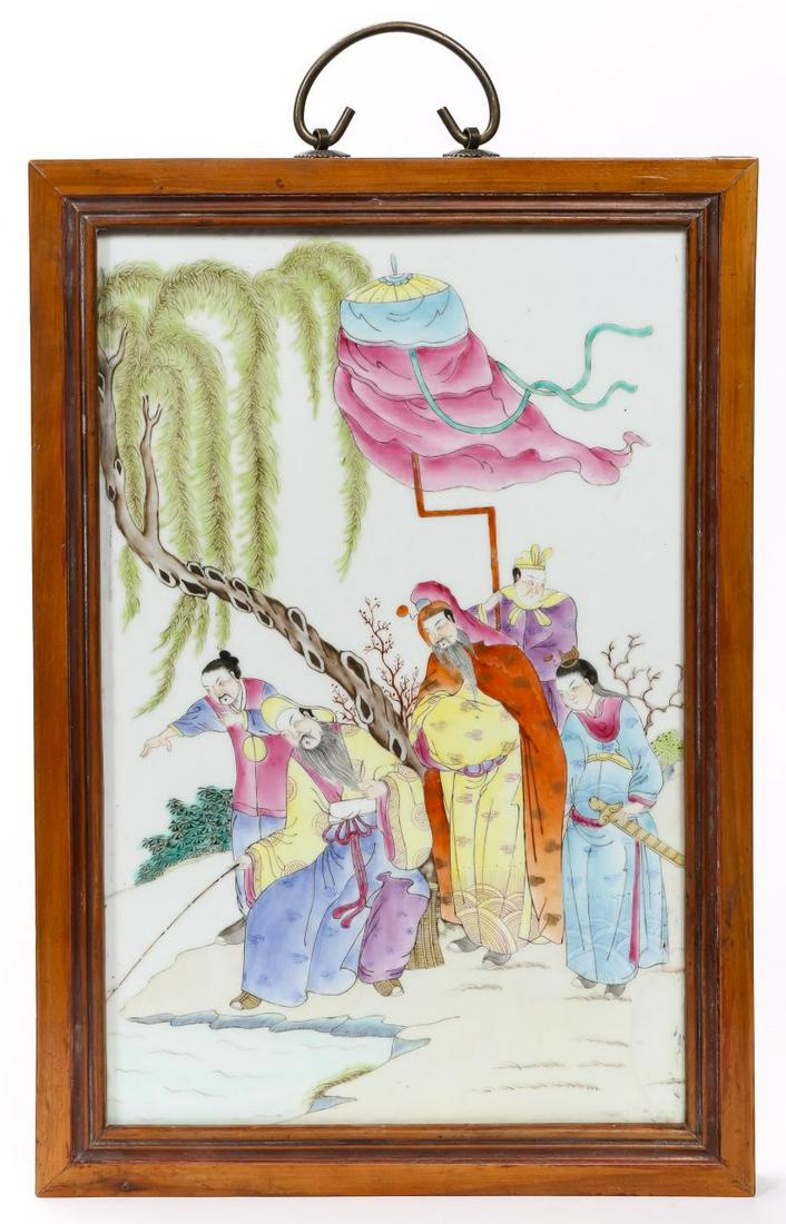 CHINESE ROSE FAMILLE FIGURAL PORCELAIN PLAQUE (1 of 6)