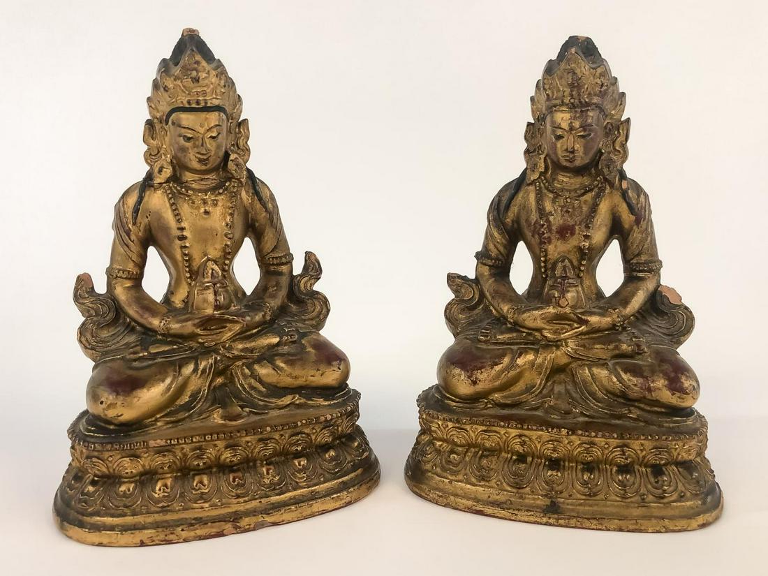 PAIR, CHINESE GILTWOOD SEATED BUDDHA FIGURES (1 of 6)
