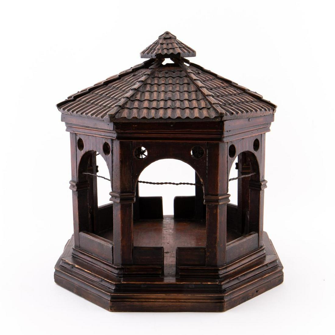 19TH C. ITALIAN ARCHITECTURAL MODEL, GARDEN FOLLY: Italian, 19th century. Venetian, carved wooden architectural model of a garden folly with "tile" roof and arched openings. Unmarked. Provenance: Acquired from Amy Perlin Antiques, New York, in 2004 fo