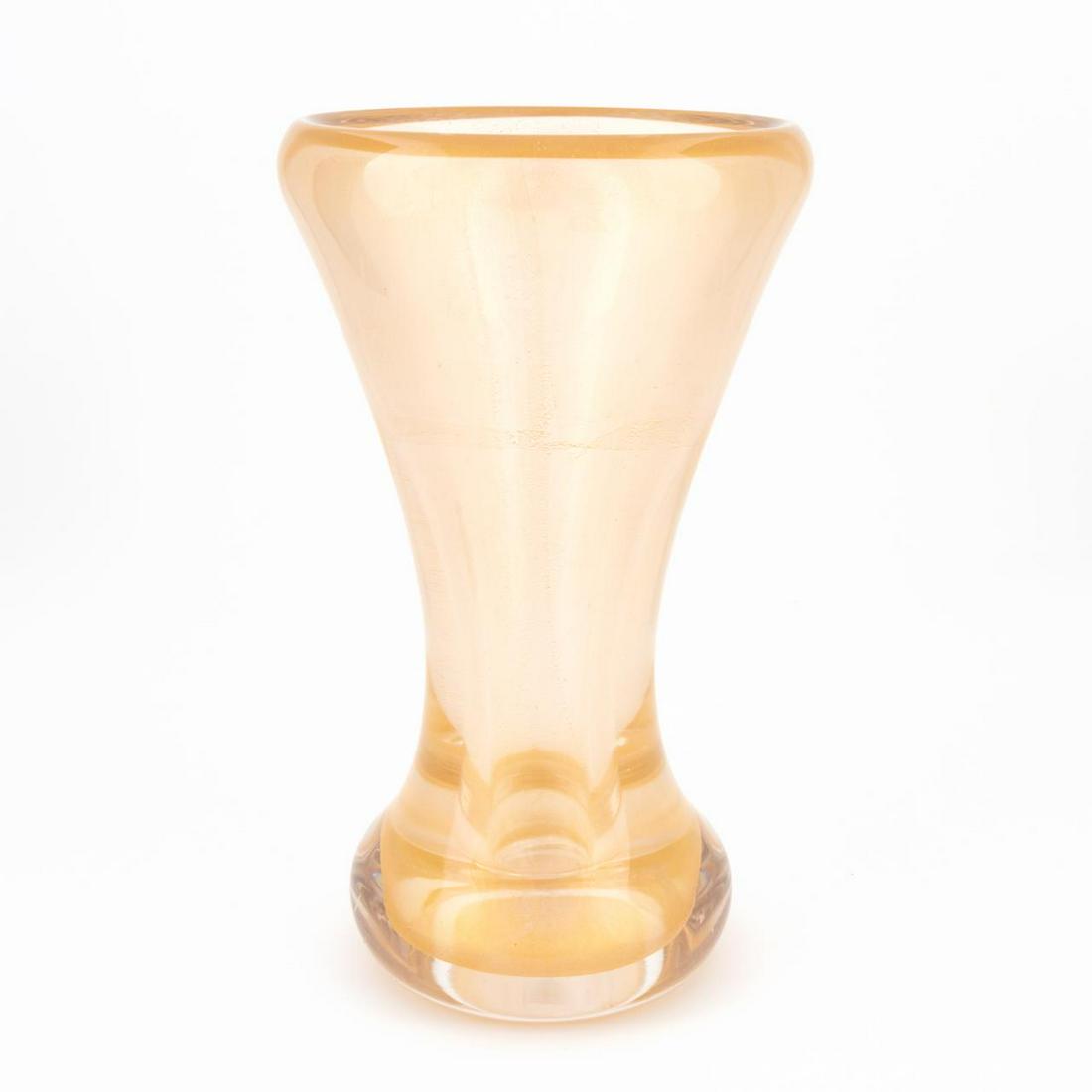 ELSA PERETTI GOLD SHIMMER MURANO GLASS VASE: Elsa Peretti for Tiffany & Co., 20th century. Organic form gold shimmer hand blown glass vase. Etched signature and maker's mark to underside and clear Archimede Seguso Made in Italy label to undersid
