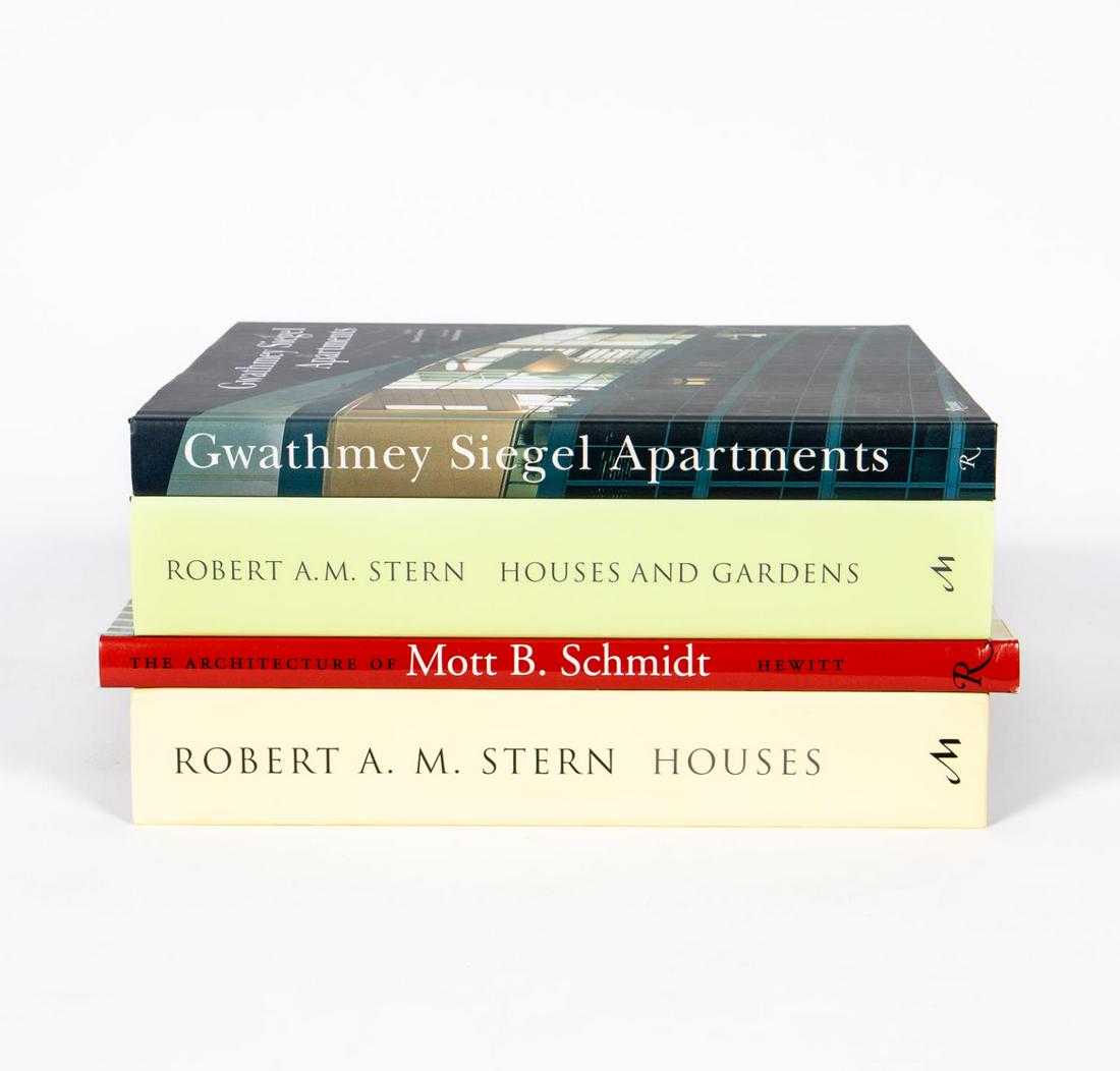 4 HARDCOVER ART BOOKS ON HOME & GARDEN, RIZZOLI: Four hardcover coffee table books on home and garden including "Robert A.M. Stern Houses and Gardens" published by Monacelli, "The Architecture of Mott B. Schmidt" published by Rizzoli, "Robert A.M. S