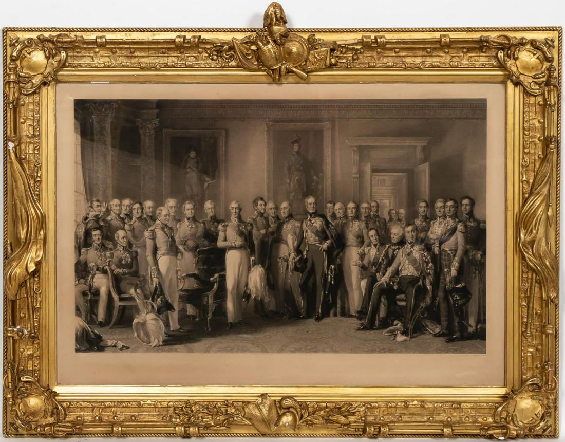 19TH C. ENGLISH ENGRAVING, AFTER J.P. KNIGHT: English, Mid 19th century. "The Waterloo Heroes Assembled at Apsley House," after J. P. Knight (John Prescott, English, 1803-1881), engraved by Charles Lewis and published by Henry Graves, depicting a