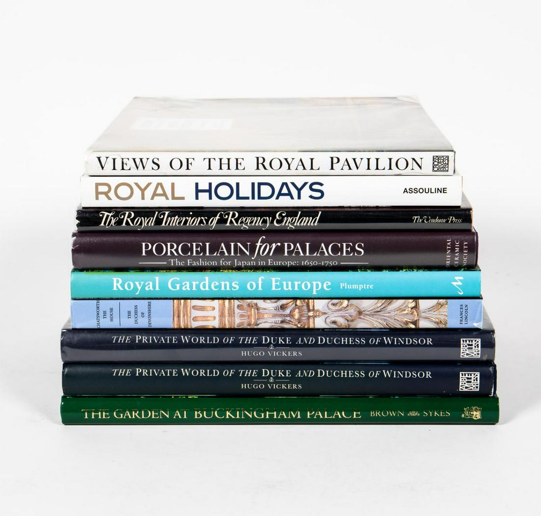 9 HARDCOVER ART BOOKS ON ROYALTY & LIFESTYLE: A collection of nine hardcover coffee table art books on royalty and their lifestyle including works published by Assouline, Brown & Sykes, Abbeville Press and others. Approx: h. 12.5", w. 10", d. 2".